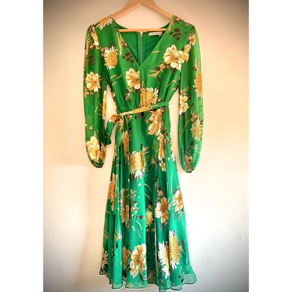 Alice + Olivia Dresses & Skirts - Alice + Olivia Women's Green Coco Floral Silk Midi Dress Size 6